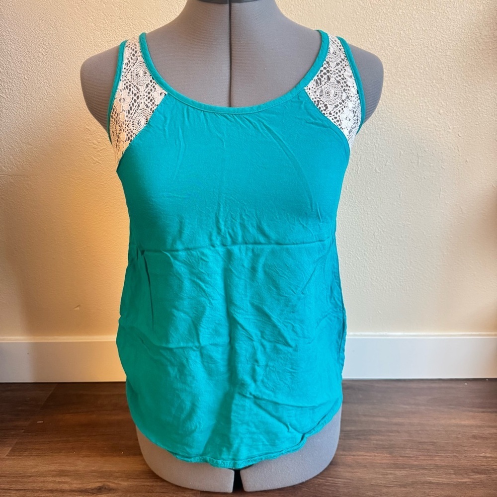 Mossimo Teal Lace Strap Tank Boho Y2K Flowy Summer Casual Camisole Lightweight - Picture 2 of 9